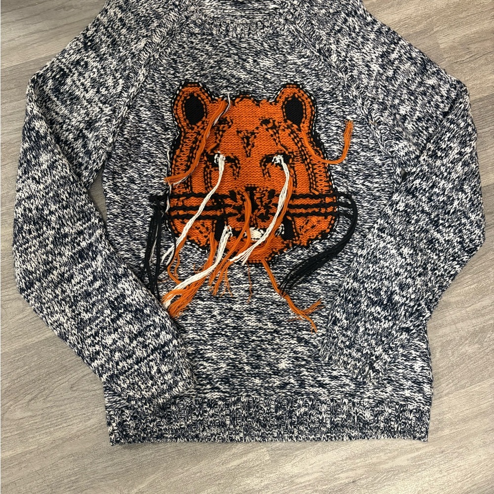 Kenzo Black and Orange Tiger Crewneck Sweater